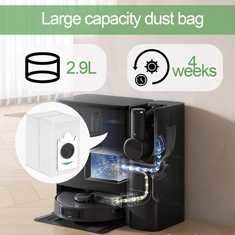 10 Pcs Dust Bags For ECOVACS Deebot X2 COMBO T30S COMBO T30S Robot Vacuum Cleaner,Vacuum Cleaner Parts 2.9 L Large Bag