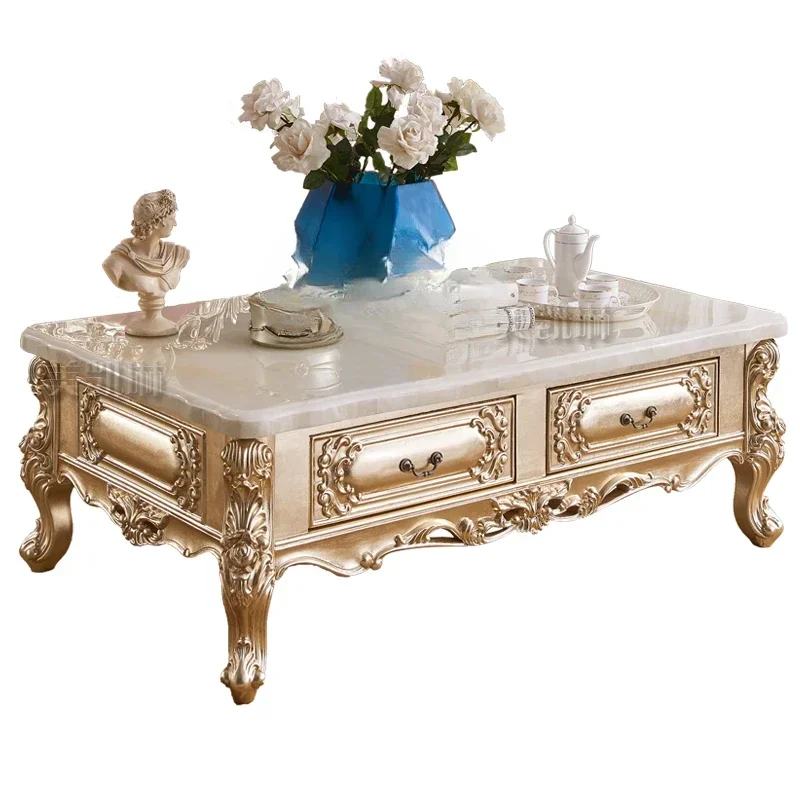 

XL Европейский журнальный столик с цветком из массива дерева, прямоугольный журнальный столик из импортного натурального мрамора