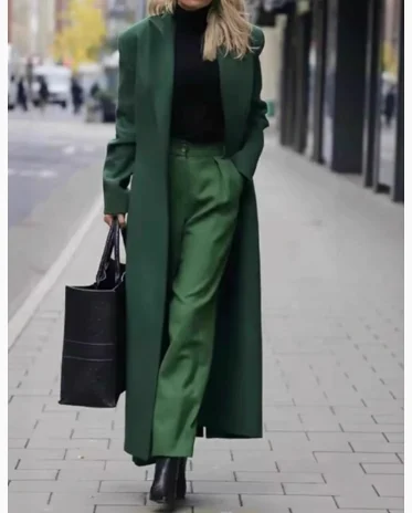 New Womens Double Breasted Long Wool Blend Coat Notched Lapel Oversized Winter Overcoat for Work Casual
