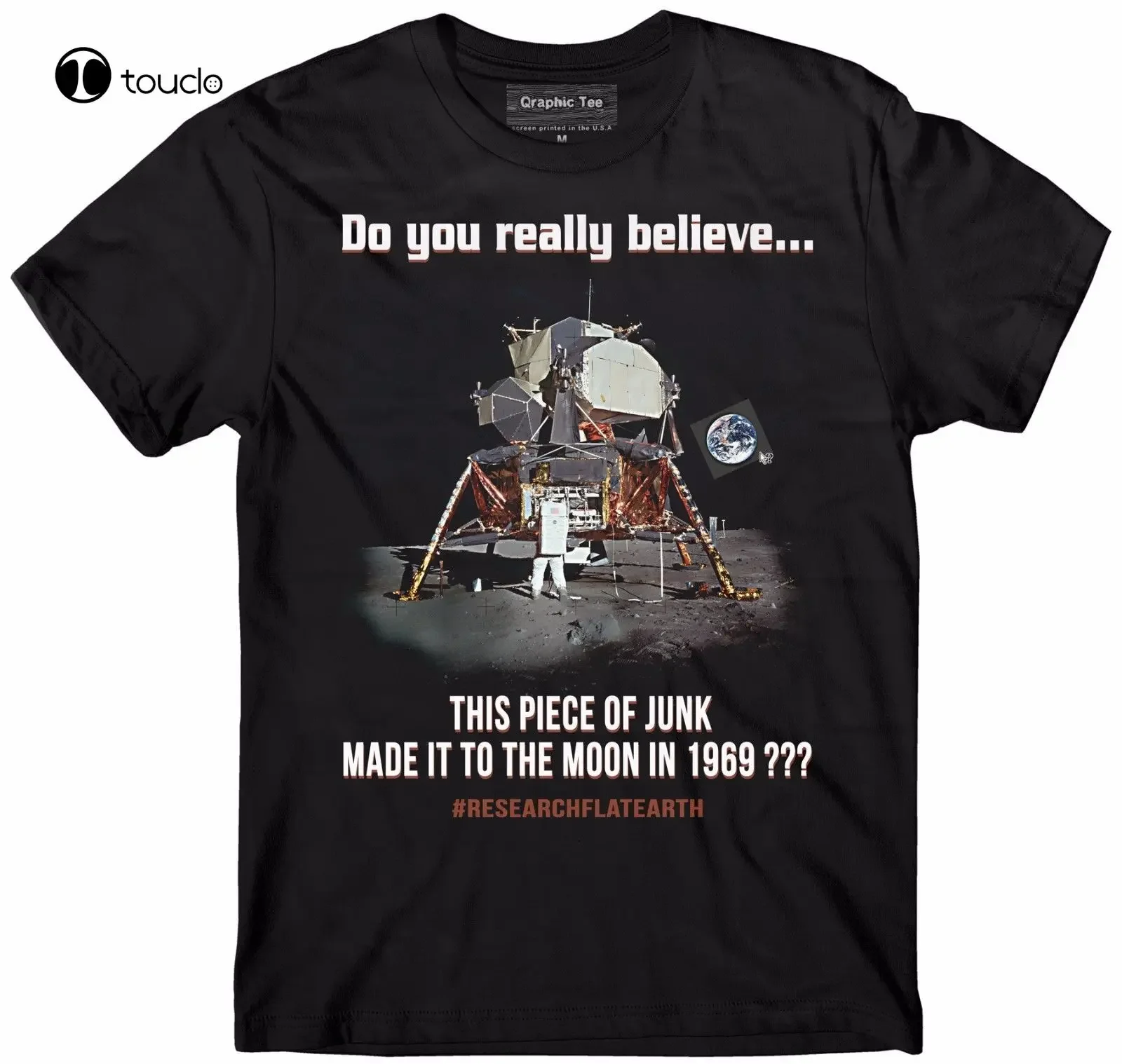 Flat Earth T-Shirt Lunar Lander T-Shirt Earth Is Flat Conspiracy Lies Summer Round Neck Men'S Fashion Custom T Shirts Xs-5Xl