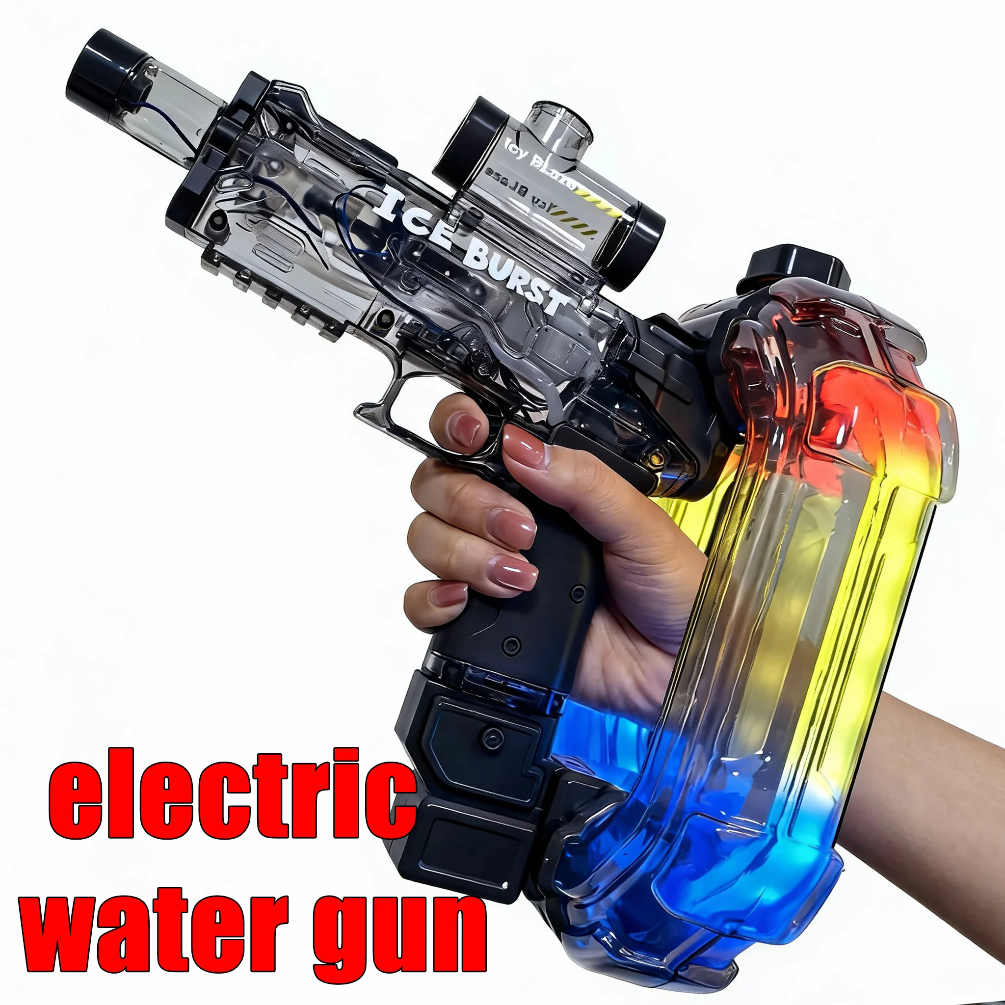 Ring-shaped Electric Water Gun Kids Cool Toy Automatic Water Squirt Gun with Colorful Lights and Sound Summer Outdoor Toy Gift