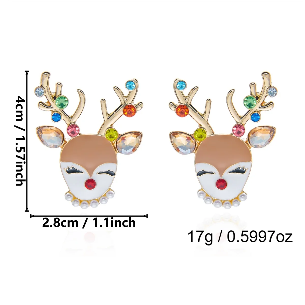Weihnachtliche Zierliche Ohrringe mit Rotem Schal und Hirschmotiv für Damen, Bunte Strass-Rentier-Elch-Tier-Ohrringe, Neujahrs-Schmuck – Detail 36