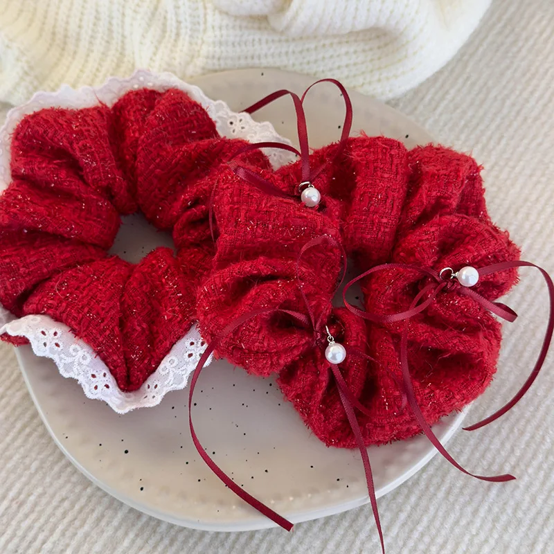 Banda para el cabello de flores con cabeza roja festiva de encaje, banda para el cabello de Colon rojo Ankola, cuerda para el cabello, cuerda para la cabeza, tocado para fotografía versátil