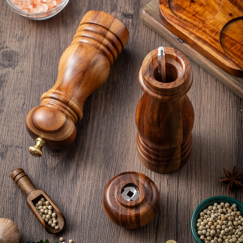 Acacia Wood Pepper Mill Grinders with base pepper mill Spice Mill for Tableware Kitchenware