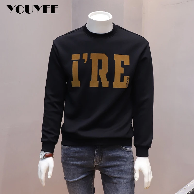 

Simple Letter Printing Men's Sweater Hoodies Autumn Winter New Trendy O-Neck Pullover Long Sleeve Bottoming Shirt Top Man Cl