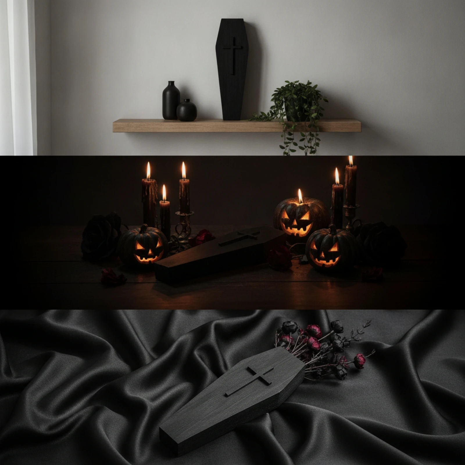 Casket Plaque with Cross Slim Casket Wall Sculpture Gothic Wall Art Horror-Themed Sign Unconventional-Style for Goths, Bedroom