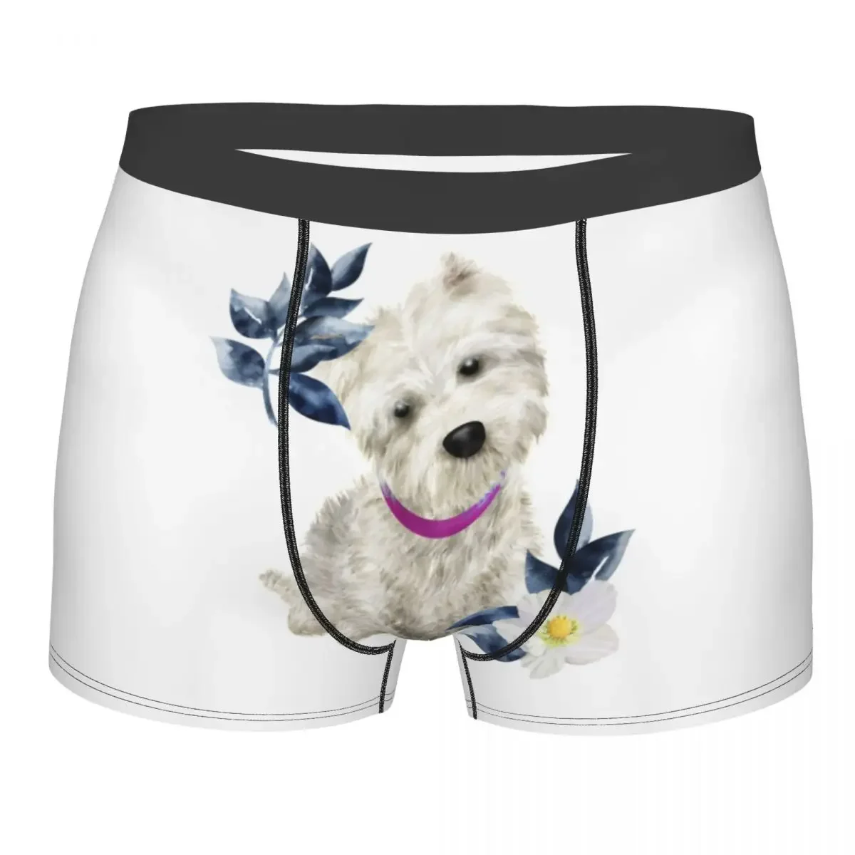 Custom Westie And Flowers Boxers Shorts Men's West Highland White Terrier Dog Briefs Underwear Cool Underpants