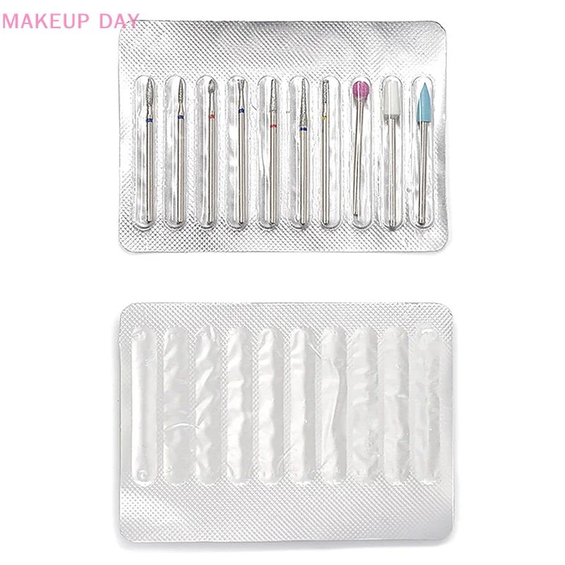 Broca de diamante elétrica, fresas rotativas para pedicure, Arquivos de manicure, Burr de cutícula, Nail Tools Acessórios, 10pcs