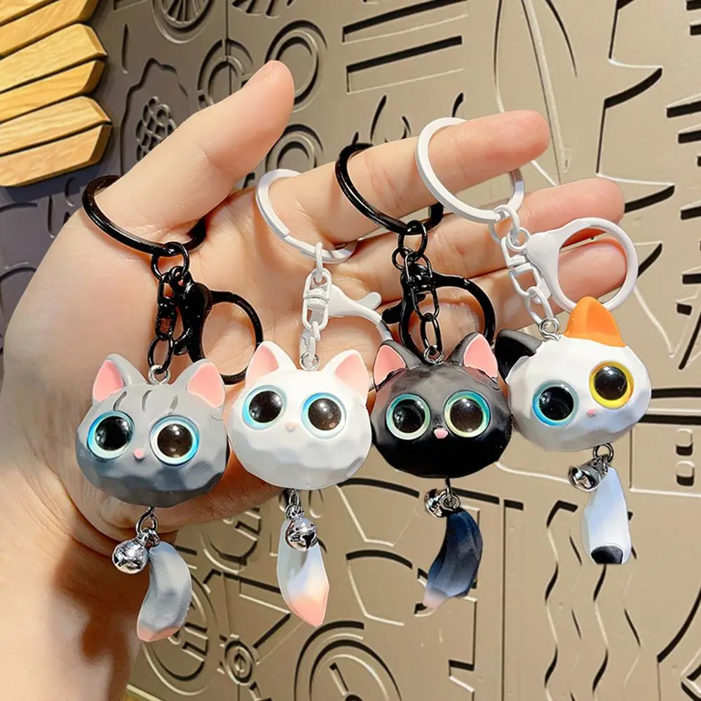 Cute Big Eye Cat Head Keychain Exquisite Anti-loss Cat Head Pendant Creative High Quality 3D Cartoon Keyring Couple