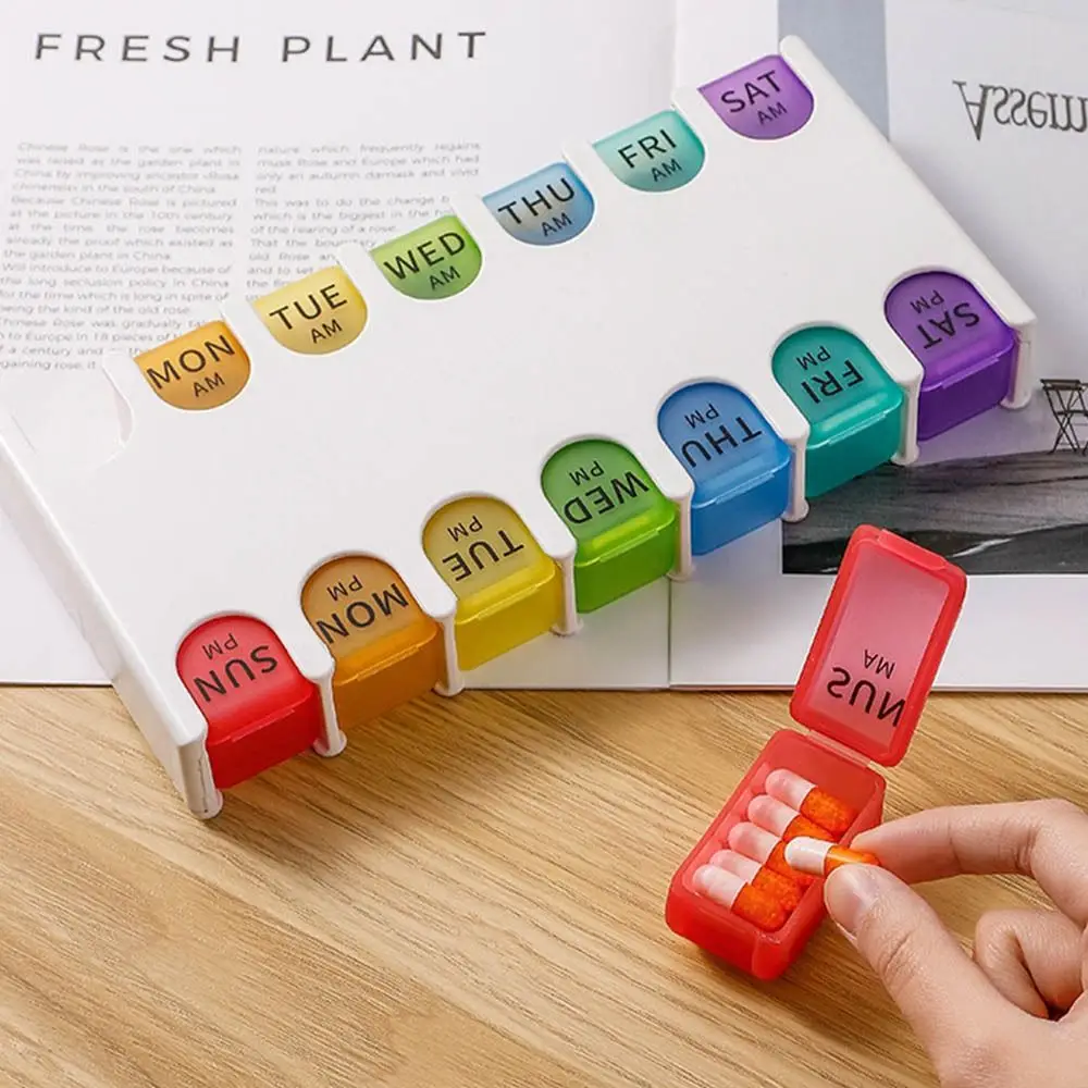 

With 14 Compartment 7 Day Pill Organizer Moisture-proof Waterproof Weekly Pill Case Detachable Dust-proof Medicine Storage Box