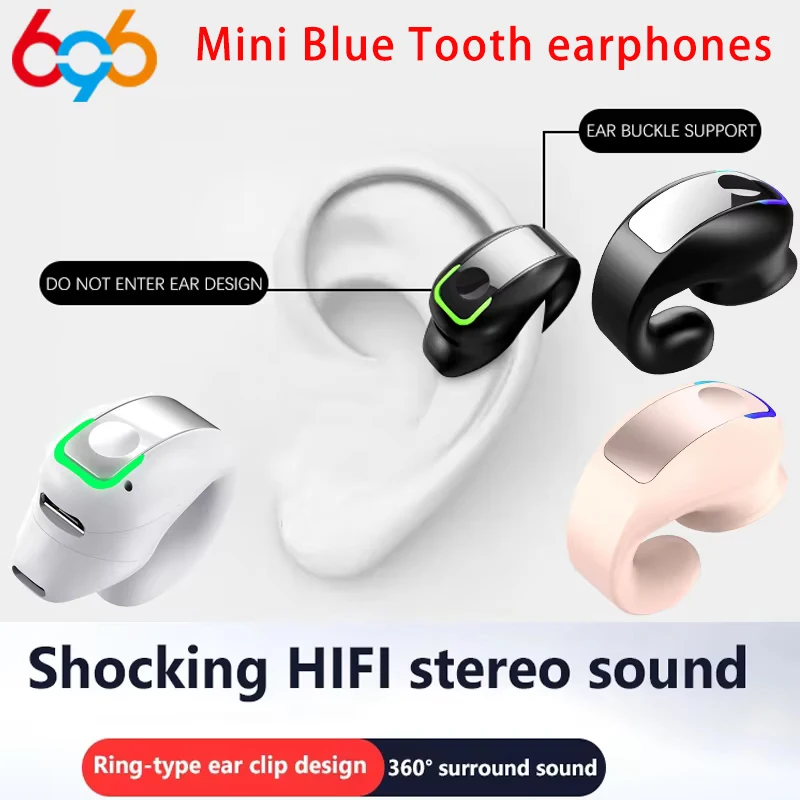 HD HiFi Stereo Touch Control Bluetooth 5.3 Ear Clip Headphone TWS Wireless Earphone Single In-Ear Sports Headset With Microphone