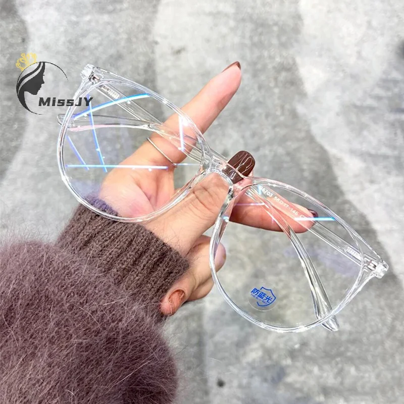 Transparent Computer Glasses Frame Women Men Anti Blue Light Round Glasses Blackout Glasses Optical Glasses