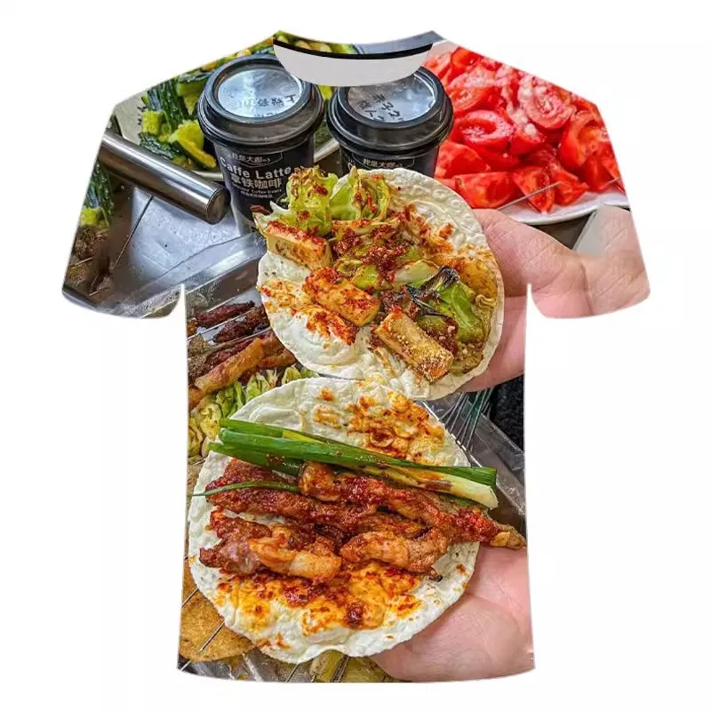 Summer 3d Food Barbecue Men\'s And Women\'s Fashion Harajuku Street Clothing Short Sleeve Casual Loose Sports Breathable T-shirt