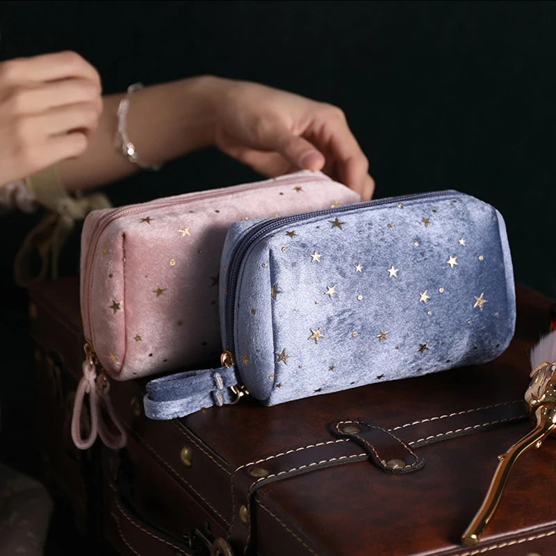 Girl Velvet Makeup Bag Organizer Soft Girl Lipstick Storage Bag Women Toiletry Beauty Make Up Case Pouch Portable Cosmetic Bag