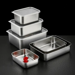 304 Stainless Steel Food Storage Trays with Cover Refrigerator Crisper Fruit Sealed Pan Organizer Container Kitchen Plates