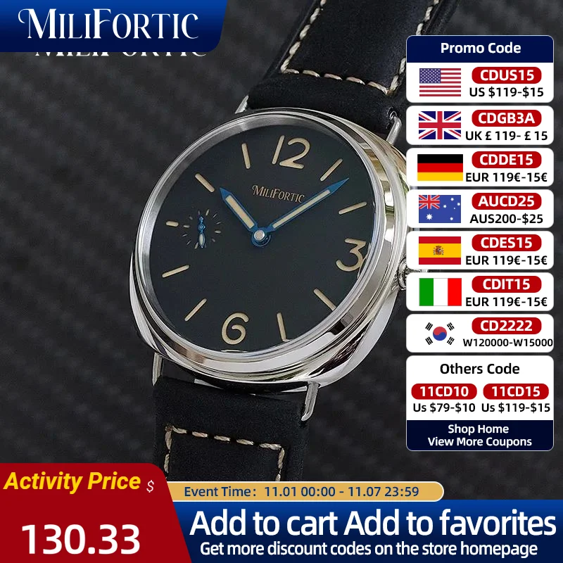 Milifortic Vintage Sandwich Watch Heat-treated blue hands Retro Luminous Sapphire 10ATM Stainless Steel Mechanical Wristwatches