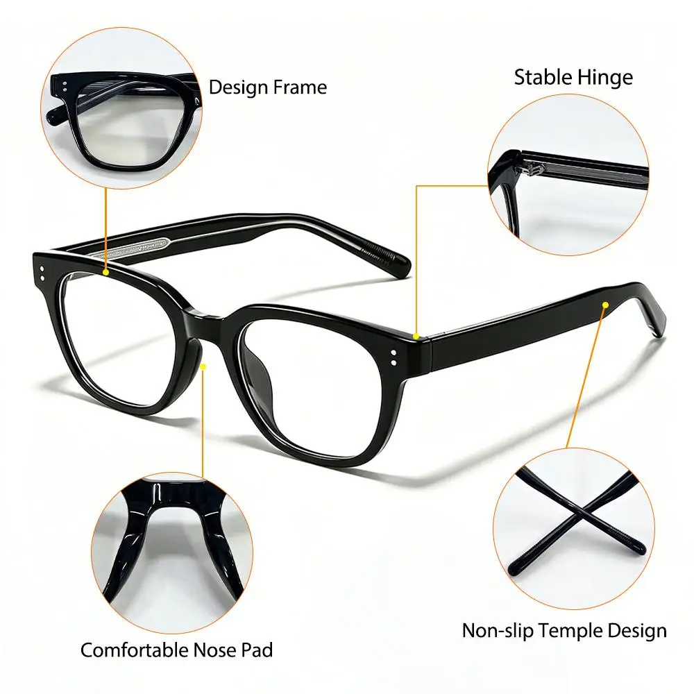 CATERSIDE Retro Herren-Blaulichtbrille, hochwertiger quadratischer Tr-90-Brillenrahmen, Damen-Computer-Lesebrille mit flacher Linse – Detail 3