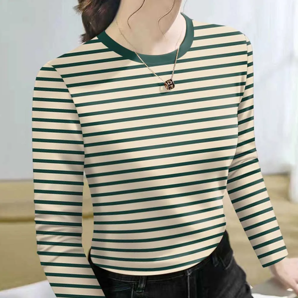 

Striped Ladies Loose Fit Plus Size Long Sleeve Top Casual Style Polyester Fabric Suitable for Home and Holiday