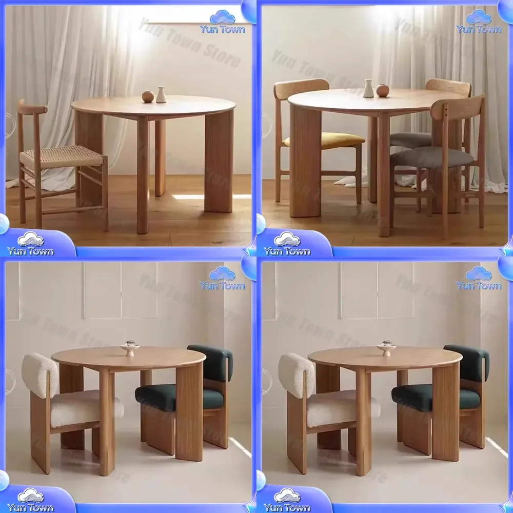 Solid Wood Dining Table for Nordic Style Homes Small Apartment Japanese Round Log Long Table Wabi Sabi Sand Wind Negotiation