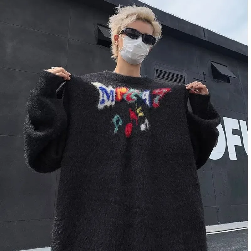 

Свободный крой, большой размер 300, вязаный свитер, круглый мужской модный зимний теплый топ из искусственного меха, зимний сезон, тренд Sle