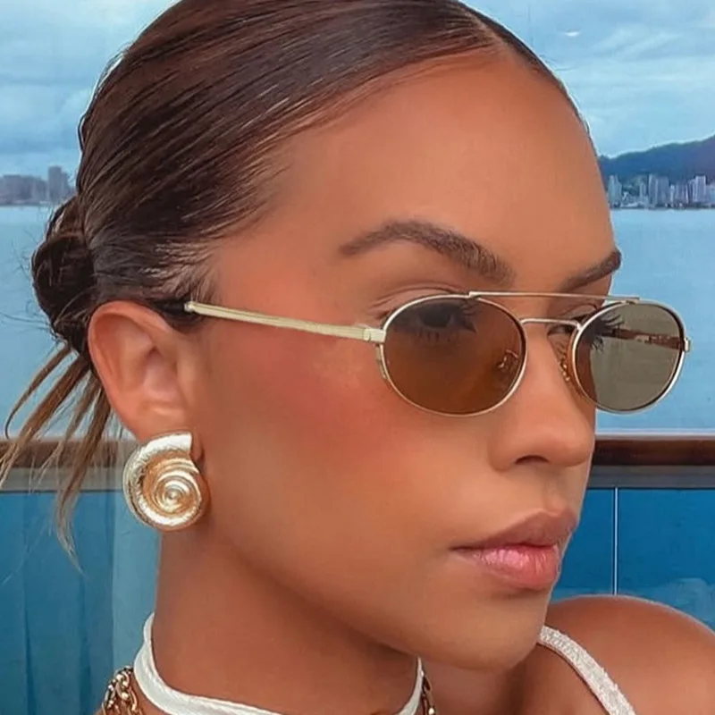

Personalized Oval Frame Sunglasses Women Men Retro Metal High-end Sun Glasses Luxuy Frameless Trimming Traveling UV400 Eyewear