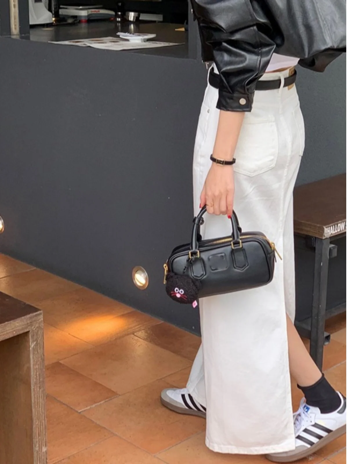 

Korean Sle High Waist Slit Denim Skirt Women's Ele Slim A-Line Long White Skirt Commute Faion Element Splicing