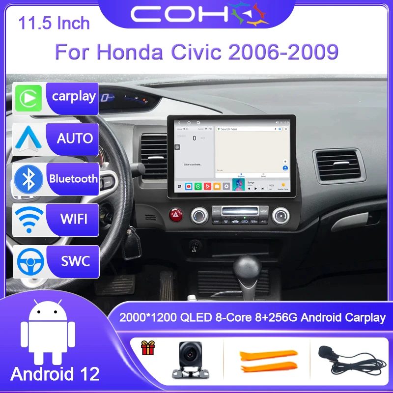 

For Honda Civic 2006-2009 2K UIS 7862S Android 12.0 Octa Core 8+256G 11.5 inch Car Multimedia Player Stereo Receiver Radio