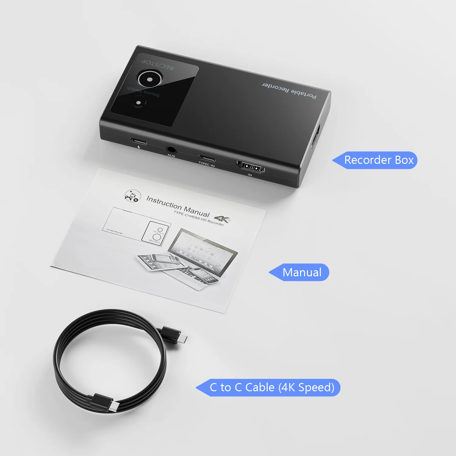 UNISHEEN HDMI Game Capture Box Portable Video Record Device StandAlone Camera for Smartphone External Recorder Black