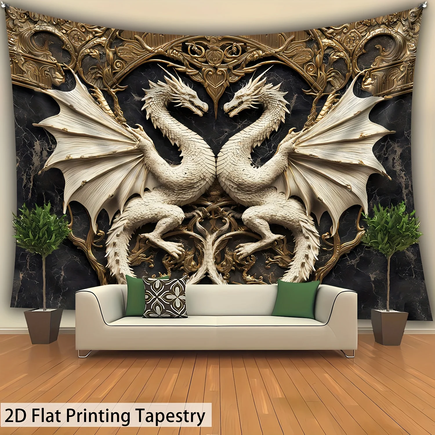 Vintage Dragon Tapestry Large, 2D Embossed Wall Art HD Print, Medieval Fantasy Decor for Living Room, Bedroom, Office