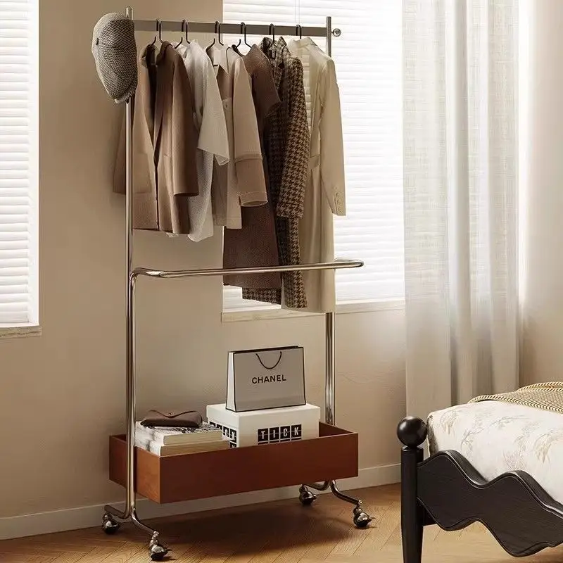 Edelstahl-Kleiderbügel, bodenstehend, Schlafzimmer-Kleiderbügel, mobile Garderobe, Heimkunst, Aufbewahrung, Einfachheit