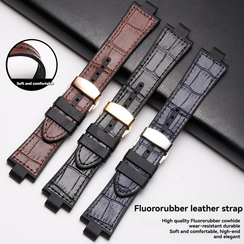 Para versace pulseira de relógio masculino sportverb0018 mostrador de três olhos com boca elevada fluorororubber adesivo couro pulseira de relógio especial