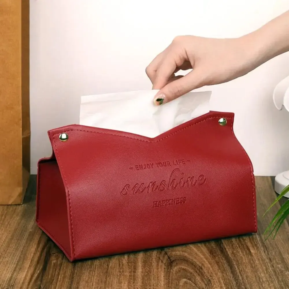 Living Room And Dining Room Tissue Box Eco-Friendly Leather Multi-Purpose Solid Color Creative Napkin Storage Box