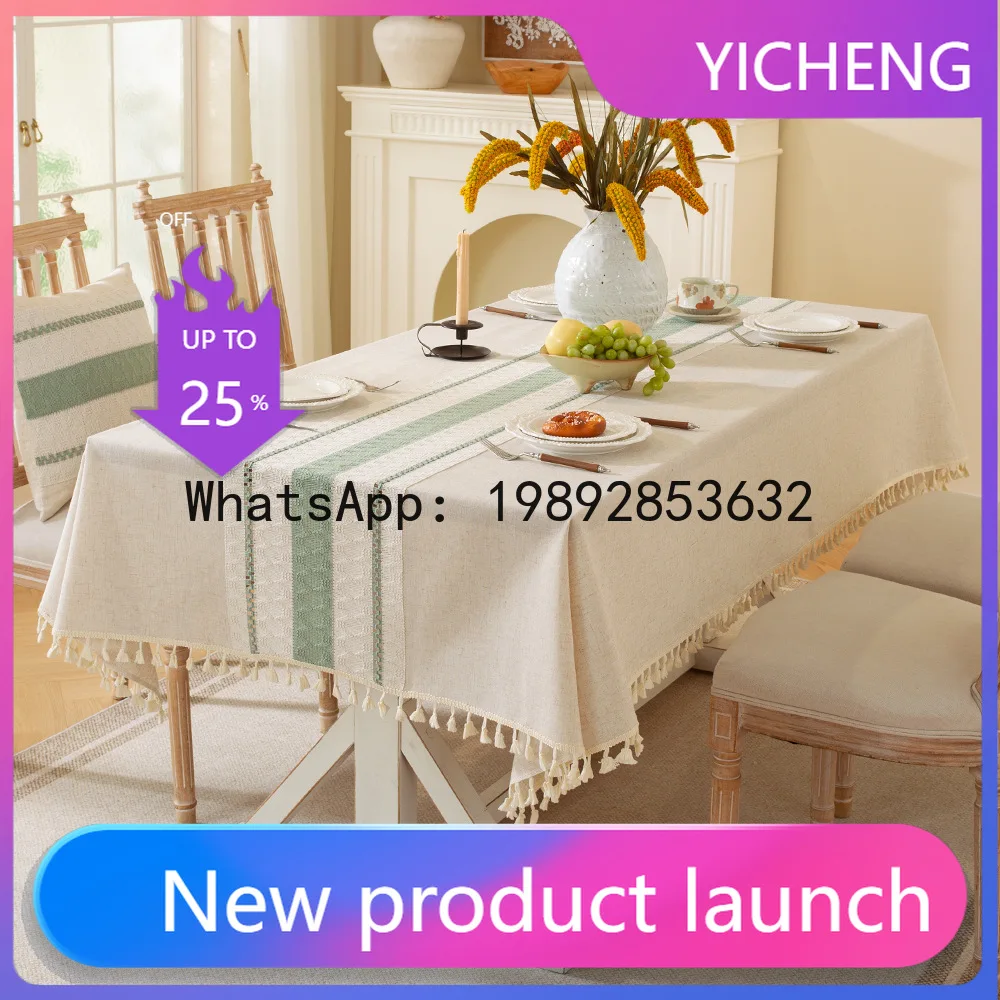

Hys new patchwork tablecloth - dustproof restaurant table cover with tassel trim for parties and gatherings