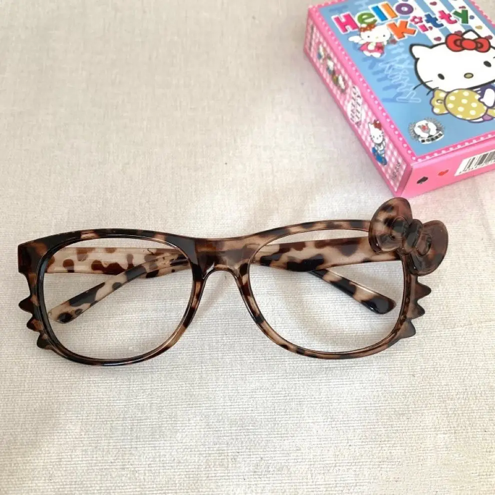 Kawaii Sanrio Hellokitty Leopard Print Glasses Anime Cartoon Y2k Cute Glasses Large Frame Ins Retro Plain Glasses Frame Gifts