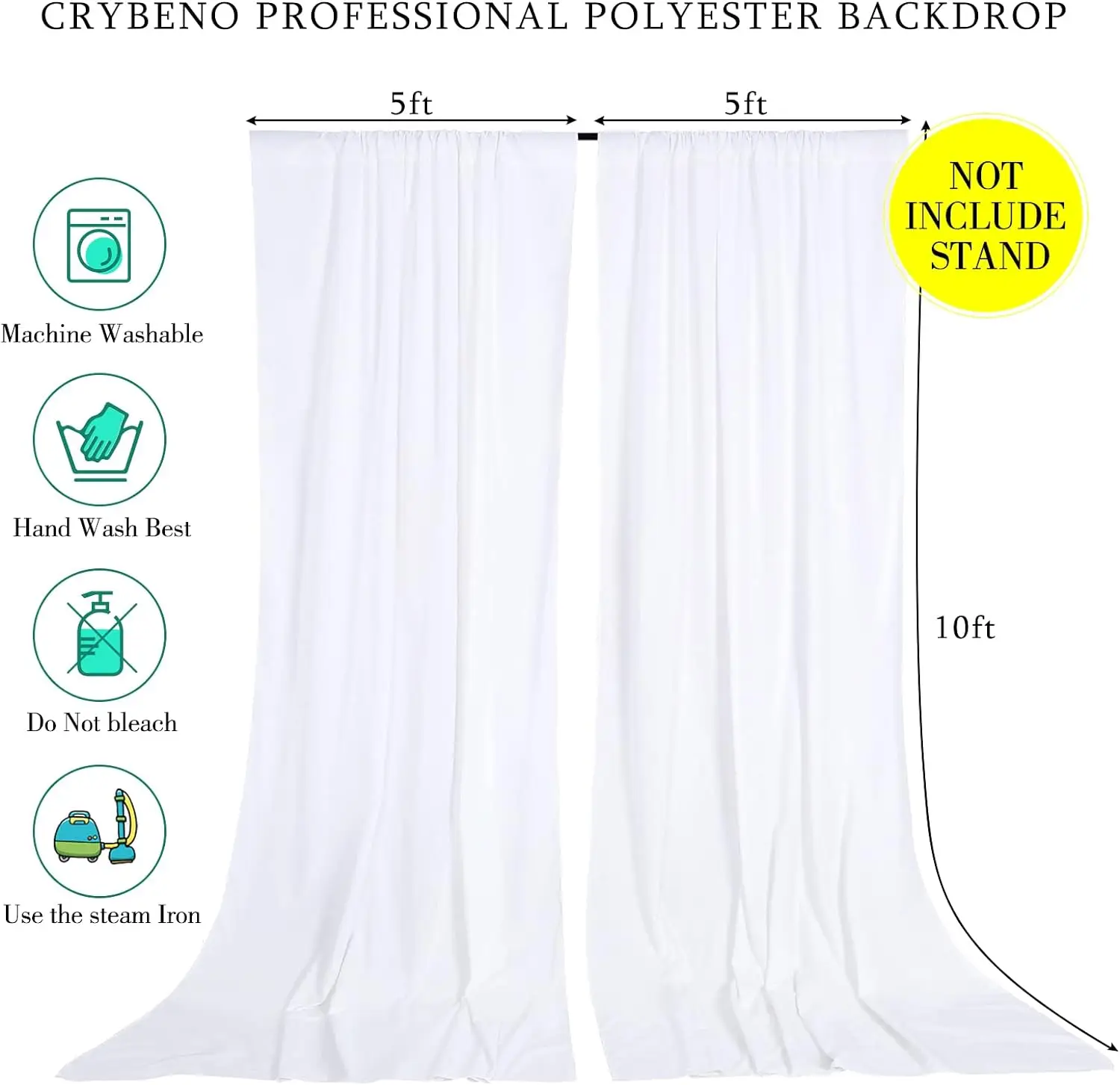 10ft x 10ft White Wrinkle Free Backdrop Curtains for Parties,2 Panels 5×10ft Thick Silky Polyester Photo Backdrop Drapes for Wed
