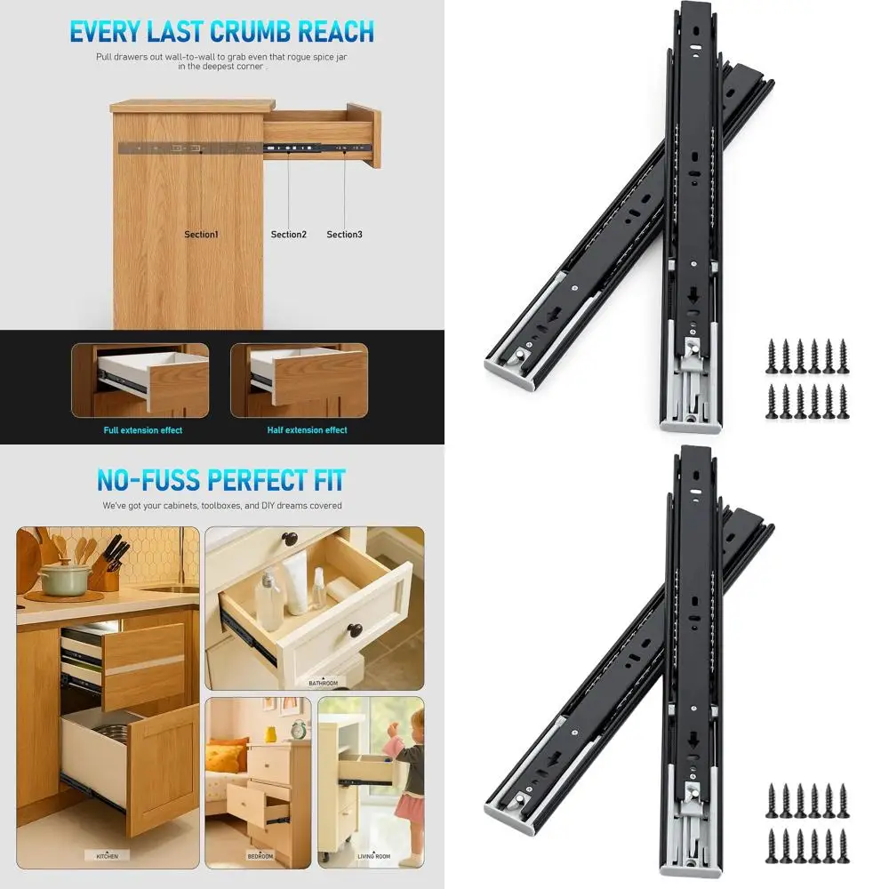 

12-дюймовые усиленные выдвижные направляющие с шарикоподшипниками, для бокового монтажа или использования в шкафах (6 пар, черные)