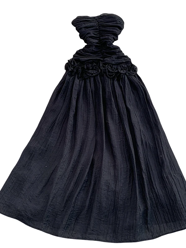 Ele Floral 3D Emed Tube Dr Abito da donna a pieghe in vita elastica che dimagrisce maxi gonna da fata abito a trapezio