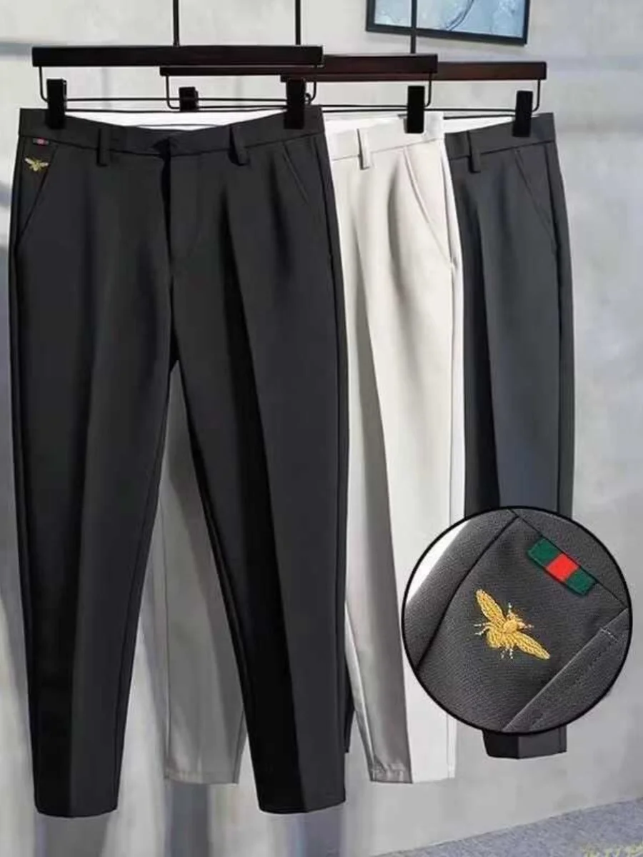 

Мужские брюки Briti Sle Iron-Free с вышивкой, облегающие, струящиеся, в западном стиле, модные, повседневные, однотонные, молодежные, популярные