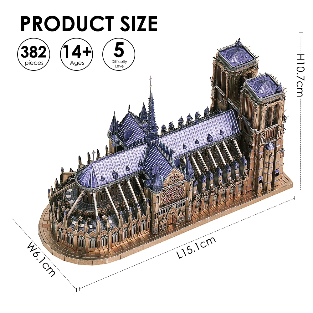 Piececool-3D Metal Puzzle, Notre Dame de Paris Modelo, Kits De Construção, DIY Jigsaw, Adolescentes Brinquedos, Quebra-cabeça