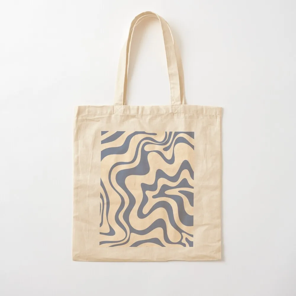 

Liquid Swirl Retro Abstract Pattern in Stone Blue and Cream Tote Bag Canvas supermarket folding bag Canvas Tote Bag