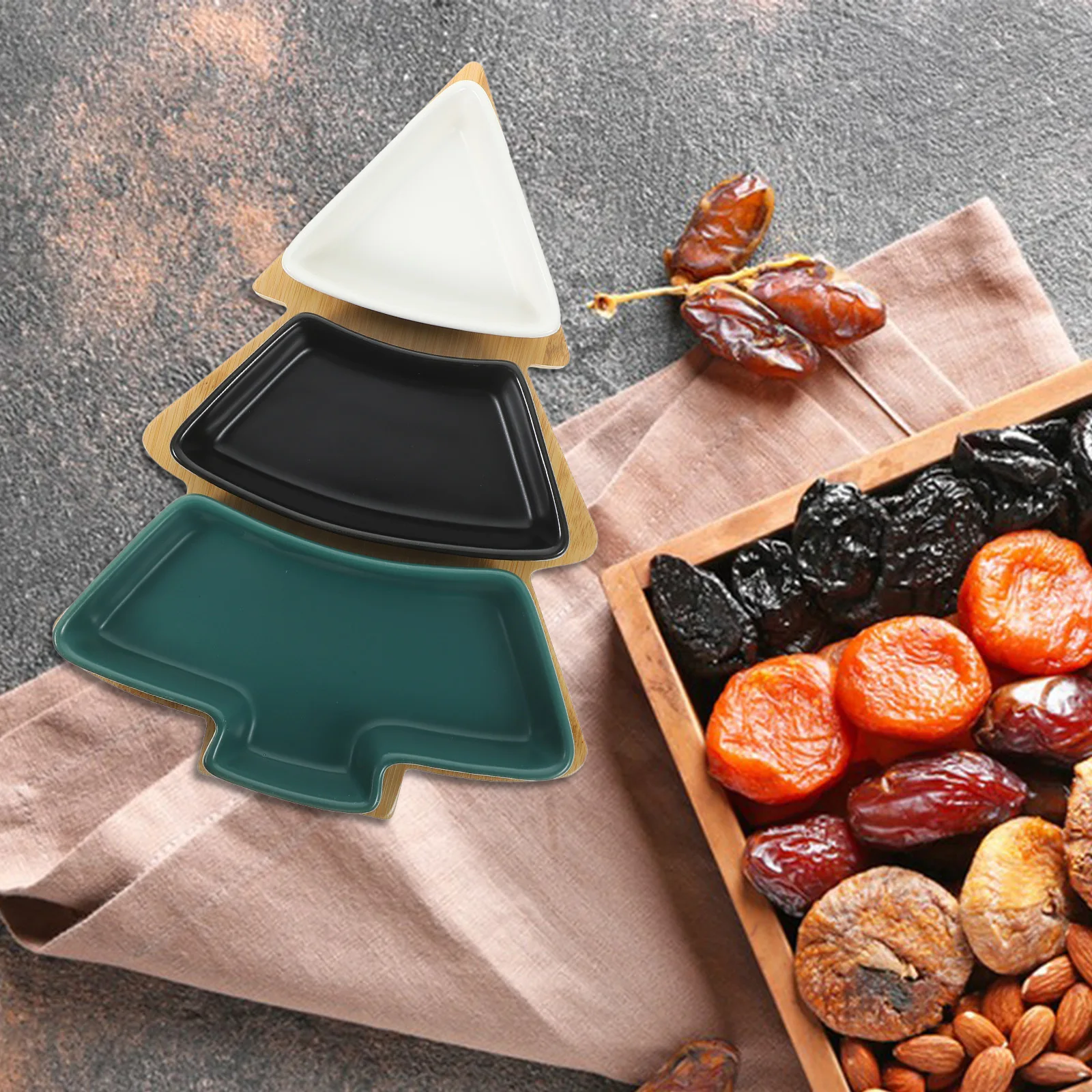 

Candy Plate Christmas Tree Tray Bamboo Ceramic Snack Platter Dessert Serving Dish Holiday Party Appetizer Plate White