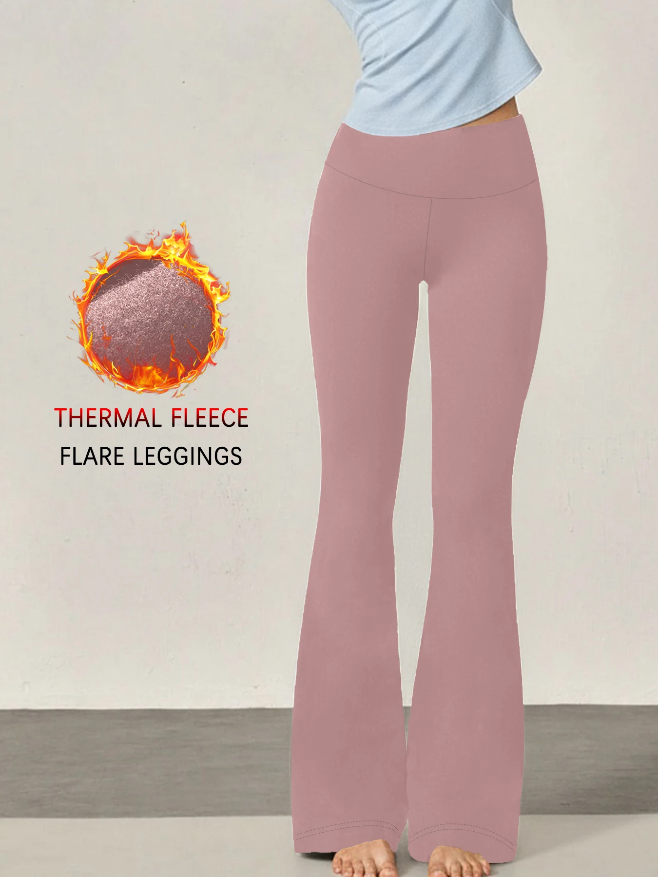 بنطال ضيق نسائي مبطن بالصوف - بنطال واسع فائق النعومة عالي الخصر مع ميزة التحكم في البطن.