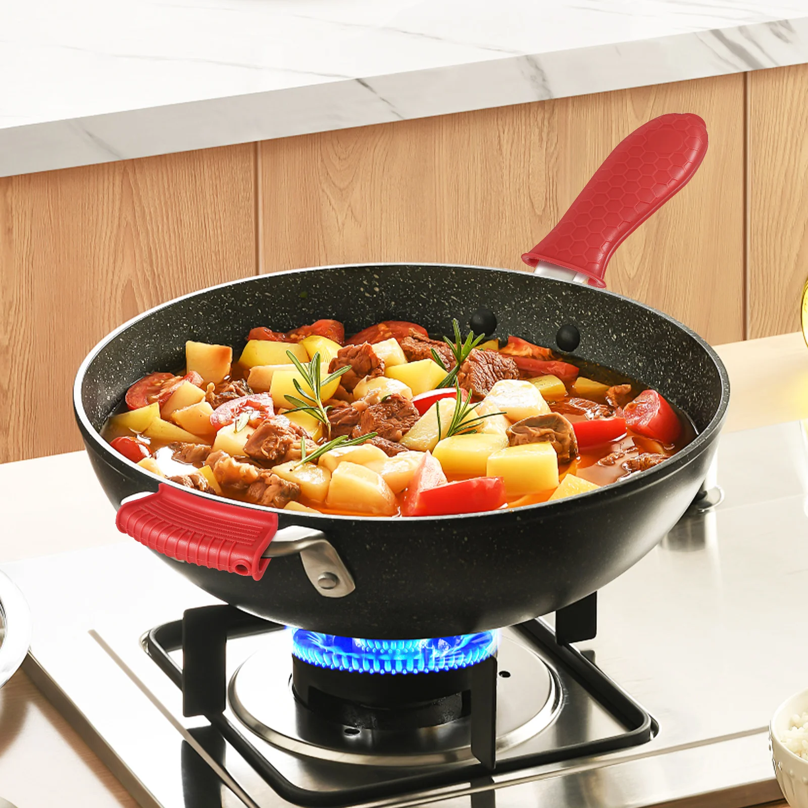 

1 Set Silicone Pot Handle Cover Hot Handle Holder Pan Sleeve Grip Cookware Insulated Cast Iron Skillet Shield Heat Resistant