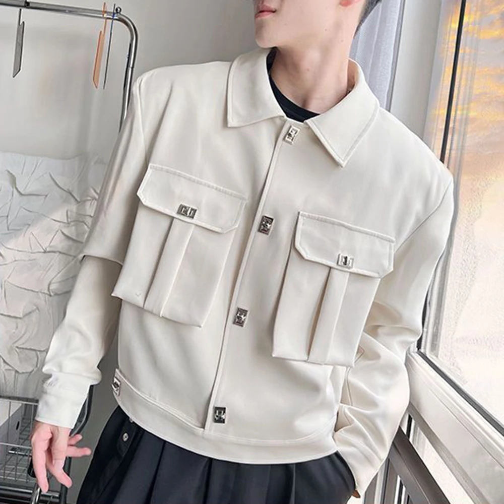 Mens Autumn Winter Solid Color Street Functional Jackets Genderless Essential Multi-Pocket Workwear Style Bomber Jackets Unisex