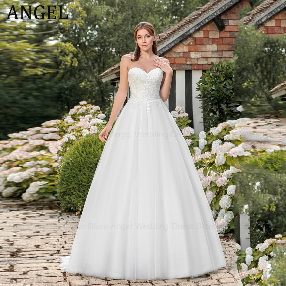 

ANGEL Strapless Civil Tulle Wedding Dresses Customized 2025 A-Line Sweetheart Bridal Gowns Applique Backless Vestidos de Novia