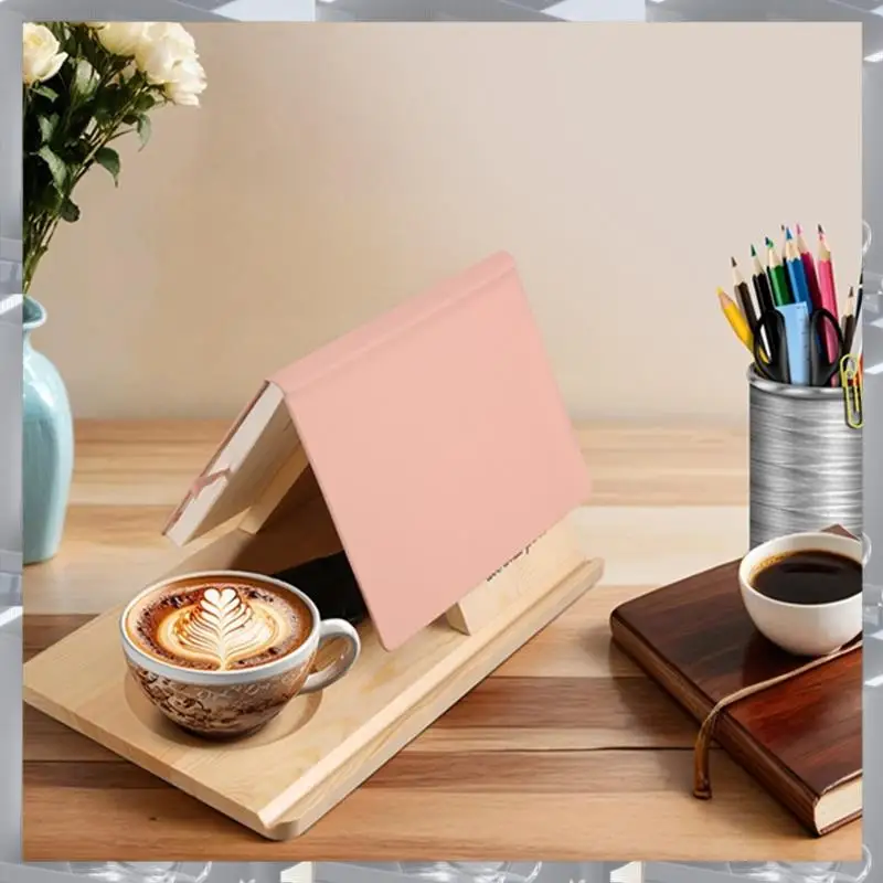 Hot Selling-Wooden Reading Stand Removable Triangle Book Stand With Cup Holder Multifunctional Recipe Shelf For Desktop Cartoon