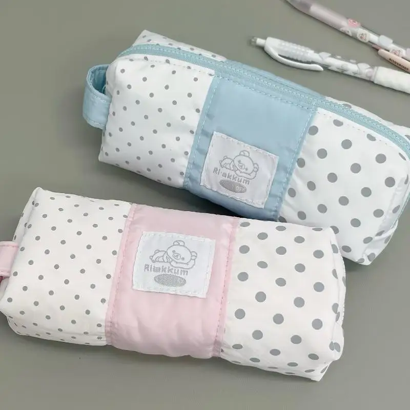 Niedliches Polka-Dot-Federmäppchen mit großem Fassungsvermögen und Griff, tragbare Aufbewahrungstasche, Kosmetiktasche, Schreibwaren-Organizer – Detail 5