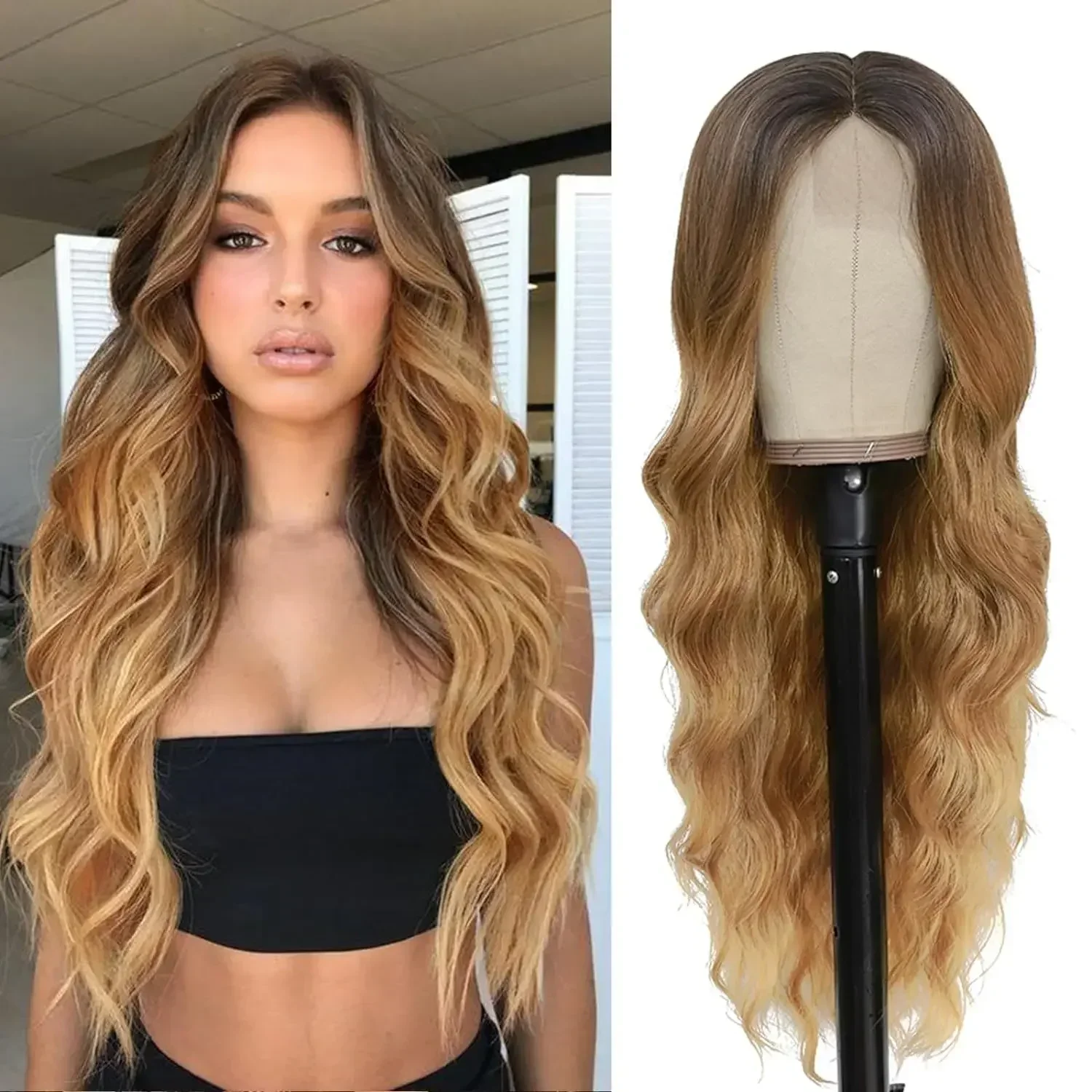 

Lace Long Curly Wig 28 Inch Middle Part Synthetic Heat Resistant Fiber Wig Colorful Wigs Wavy Wig for Womenfor Women Daily Party