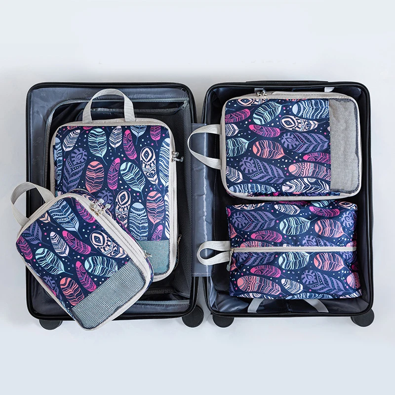 

Набор из 4 предметов, дорожная сумка для хранения с цветочным принтом, органайзер для багажа для мужчин и женщин, одежда, обувь, дорожная сумка