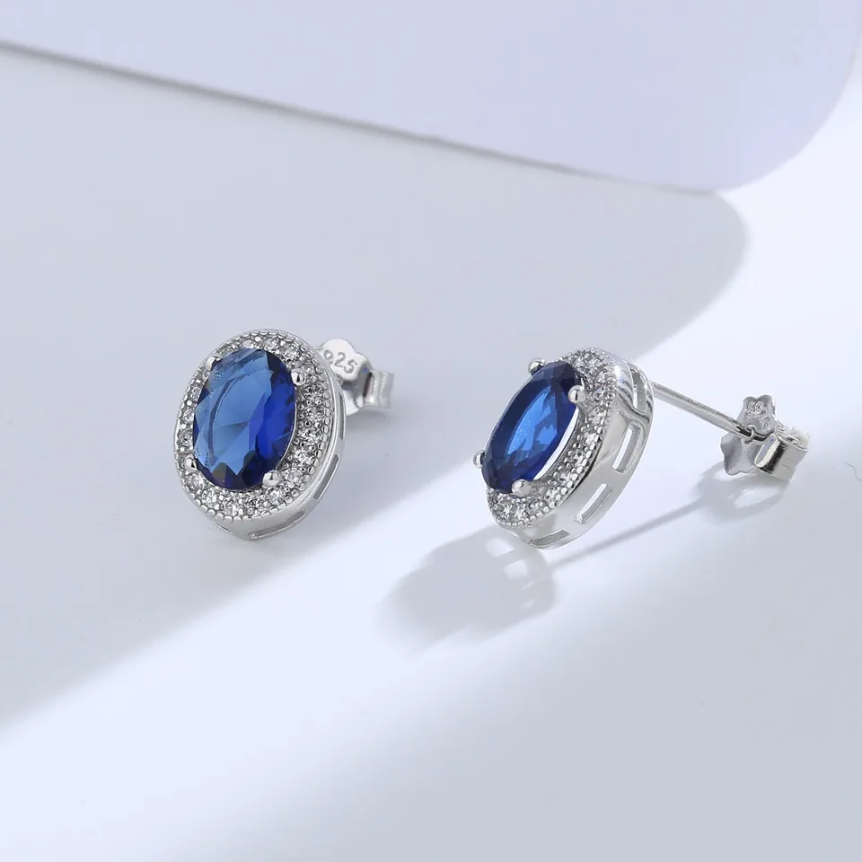 

Buyee 925 Sterling Silver Female Stud Earring Oval Blue Crystal Stone Earring for Women Luxury Wedding Fine Jewelry Earring